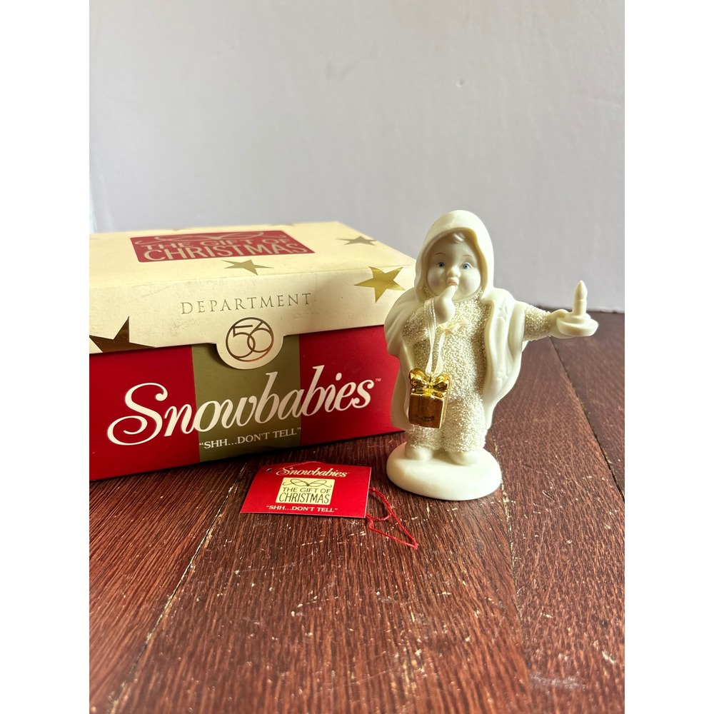 Dept 56 Snowbabies Shh Don't Tell Figurine 56.69132 Gift of Christmas 2001 Boxed